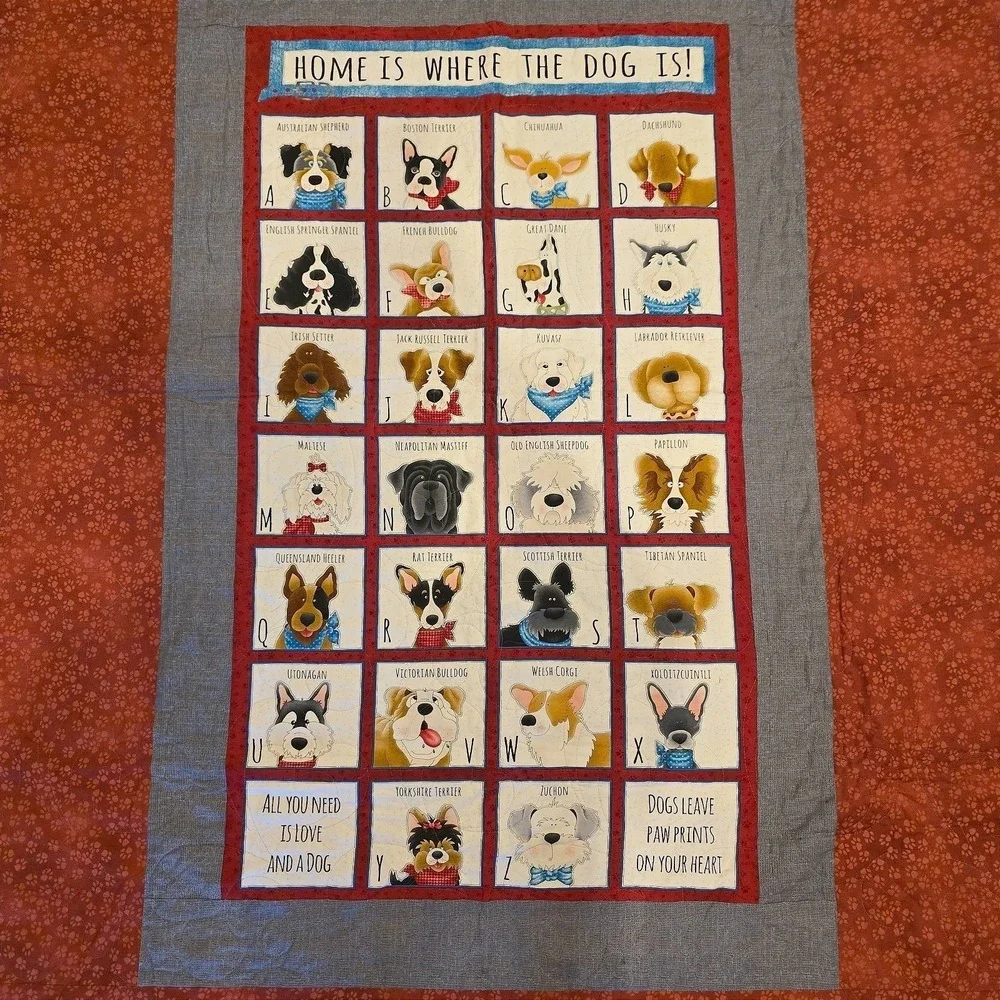 Handmade Dog Alphabet Quilt Henry Glass Novelty Dog Cotton Patchwork Star 69x55